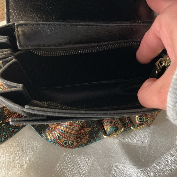 Black Crossbody Bag with Patterned Strap - Picture 3 of 3